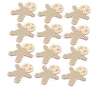Gogogmee 12pcs DIY Wooden Cross Stitch Ornaments Kit Unfinished Gingerbread Man Shape Needlework Natural Sturdy Wood Craft Tags for Embroidery Practice Home Decor and Christmas Decorations