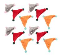 Gogogmee 12pcs Mini Knitted Triangular Hats for Dolls and Small Pets Handmade Crochet Wool Yarn Beanie in Red Orange Gray DIY Craft Accessories for Birthday Party Holiday Decorations