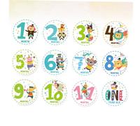 Gogogmee 12pcs Monthly Milestone Stickers Creative Animal Month Cards Reusable Non-Sticky Belly Decals for Newborn Growth Photo Keepsake