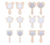 Gogogmee 12Pcs Unfinished Wood Mirrors for Crafts, Small Wooden Handheld Mirrors Painting Princess Project for DIY Homemade