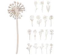 Gogogmee 18pcs Colorable Wood Floral Cutouts for Crafts - Paintable Wooden Wildflower Decor - Multiple Styles DIY Hollow Flowers Stems for Home Art Decoration