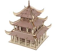 Gogogmee 1Set Wooden Building Model Kit Ancient Architecture Puzzle for Adults DIY Craft for Home Office Decor Engaging Educational for Hand Eye Coordination