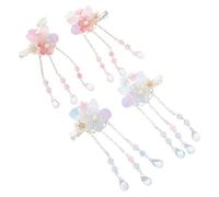Gogogmee 2 Pairs Hanfu Hair Clips for Flower Tassel Barrettes Traditional Chinese Headdress Costume Accessories in Blue and Pink Flexible Styling for Daily Wear and Festivals