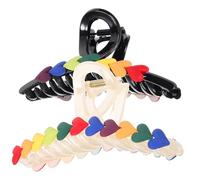 Gogogmee 2 pcs Large Colorful Hearts Hair Claw Clips for Strong Grip Transparent and Black Plastic Jaw Clips for Styling