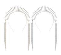 Gogogmee 2 Pcs Rhinestone Goddess Crown Headdress Headbands with Tassels Elegant Gold and Silver Tiara Hair Accessories for Women Wedding Festival Party