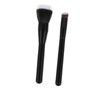Gogogmee 2 Pcs Stippling Blush Brush with Wooden Handles Large Small Flat-head Double-layer Fiber Makeup Brushes for Natural Powder Blending Lightweight Portable Cosmetic Tools for Travel
