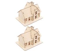 Gogogmee 2 Sets Creative Wooden Puzzle House Assembly Model DIY Miniature Villa Cabin Kit for Family Crafting Imaginative Build-your-own Wooden House Decoration Holiday Birthday Party
