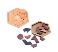 Gogogmee 2 Sets Wooden Hexagon Tangram Puzzle for Smooth-edged Educational Building Blocks to Enhance Creativity Observation Thinking Skills Natural Colors for Boys Ages