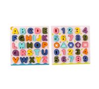 Gogogmee 2 Sets Wooden Number and Alphabet Puzzle Educational Matching Jigsaw for Early Learning Color Recognition and Skill Development