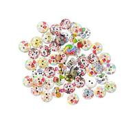 Gogogmee 200 Pcs Round Wooden Buttons Colored Flower Printed White Base Sewing Craft DIY Accessories for Clothing Knitting Crochet
