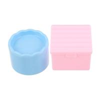 Gogogmee 2pcs Acrylic Nail Brush Cleaner Cups Lid, Plastic Nail Art Brush Washing Organizer for Manicure Supplies, Blue Round and Pink Square Pen Rinse Containers