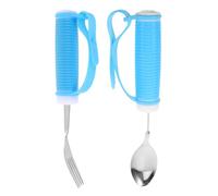 Gogogmee 2pcs Adaptive Eating Utensils for Elderly Anti-Shake Spoon and Fork Built-Up Comfort Grip Handles Rehab Silverware for Limited Hand Mobility and Stroke