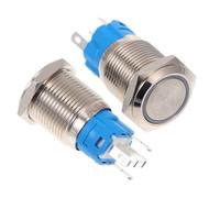 Gogogmee 2pcs Aluminum Alloy Push Button Switch with Ring LED Light Flat Head Reset Design Automotive Modification Outdoor Ready Starter Control
