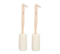 Gogogmee 2pcs Bath Skin Cleaning Tool with Wooden Handle Natural Loofah Exfoliating Brush for Gentle Massage and Deep Pore Cleansing Handheld Shower Body Scrubber for Legs Back Arms Chest