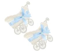 Gogogmee 2pcs Blue Faux Rattan Cart Candy Basket Set for Shower and Wedding Party Decorations, Woven Storage Basket for Chocolate, Dried Fruit, and Home Use