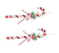 Gogogmee 2pcs Candy Cane Christmas Tree Ornaments with Santa Claus Twisted Crutch Decorations for Holiday Party DIY Tree Hanging Decor Window Door Props for Xmas