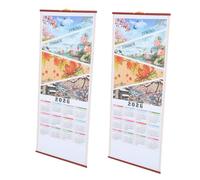 Gogogmee 2pcs Chinese Lunar Calendar Wall Scroll Year Horse Zodiac Feng Shui Hanging Decor with Imitation Rattan Craftsmanship Compact Monthly Traditional Chinese Calendar for Home Office