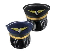 Gogogmee 2pcs Cosplay Performance Hats Adjustable Lightweight Pilot Caps for Party Carnival Stage Dress-up Breathable Unisex Costume Accessories in Black and Navy