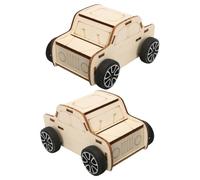 Gogogmee 2Pcs DIY Educational Wood Car Assembly Kit for Handmade Science Project Small Wooden Pull-back Cars for Stem Learning and Cognitive Skill Development