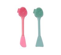 Gogogmee 2pcs Double-headed Silicone Facial Cleansing Brush Set, Hand-held Makeup Removal and Mask Application Tool, Soft Green Fish Tail and Pink Knife-shaped Brushes for Women’s Skincare