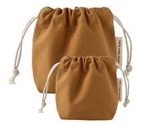 Gogogmee 2pcs Drawstring Canvas Makeup Bag Organizer Set, Small Medium Coffee Toiletry Storage Pouches for Travel and Daily Cosmetic Case