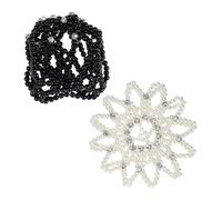 Gogogmee 2pcs Elastic Crochet Pearl Bun Hairnet Snood for Ballet Dance Women Handmade Rhinestone Embellished Hair Net Cover Comfortable Elastic Hold White Black Dance Hair Accessories