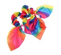 Gogogmee 2pcs Elastic Rainbow Ponytail Holder Rabbit Ear Hair Tie with Tassel Soft Cloth Hair Accessory for Women Stylish Bobbles for Everyday Use and
