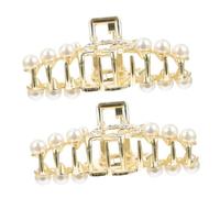 Gogogmee 2pcs Geometric Pearl Hair Clips with Rhinestone Space Design Hair Trinkets Non-slip Shark Tooth Jaw Clips Elegant Styling Barrettes for Women