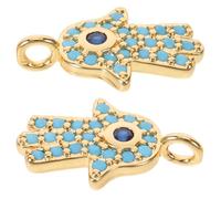 Gogogmee 2PCS Gold Brass Hamsa Hand Charms with Rhinestone Lucky Evil Eye Pendants for Jewelry Making DIY Earrings Keychains Bracelets Spiritual Protection