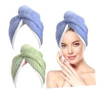 Gogogmee 2Pcs Hair Drying Caps Super Absorbent Coral Fleece Towels with Buckle Closure Loose Fit Design Quick Dry Turban Wrap for Women Travel Yoga Beach Use