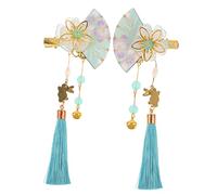 Gogogmee 2pcs Japanese Kimono Hair Clip Elegant Flower Fan Shaped Accessories with Tassel Bell Design for Traditional Kimono Headdress for Photos Performances and Everyday Style