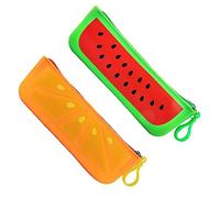 Gogogmee 2pcs Large Capacity Zipper Stationery Bag Pen Organizer Pouch for Students, Cute Fruit Silicone Pencil Case with Watermelon and Orange Designs, School and Office Use