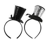 Gogogmee 2Pcs Mini Party Top Hat Headbands with Silver and Black Bowknot, Vintage Style Clip-On Fascinator Hair Accessories for Cosplay Theme Parties, Halloween, Birthdays, and Tea Events