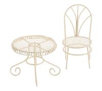 Gogogmee 2pcs Miniature Dollhouse Furniture Set - Metal Bistro Table and Mini Chairs in Cream White, Miniature Table and Dollhouse Model Chairs for Fairy Garden, Reborn Doll Accessories