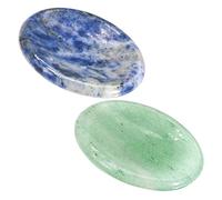 Gogogmee 2Pcs Natural Crystal Finger Massage Plates Scraping Stones for Thumb and Body Massage Smooth Polished Green Aventurine Blue Lace Agate for Skin Care and Stress Relief