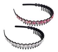 Gogogmee 2pcs Nonslip Rhinestone Teeth Comb Headbands for Women with Red White Wide Use for Face Washing Spa Makeup Shower Elegant Hairbands for Everyday and Party Wear
