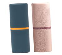 Gogogmee 2pcs One Portable Washing Cup and Toothbrush Storage Case Compact Container with Round Corners for Home and Travel Dark Blue and Pink