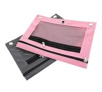 Gogogmee 2PCS Oxford Cloth Double-Layer Pencil Pouch Zipper for 3 Ring Binder, File Bag Stationery Organizer for Office and School, Includes 1 Grey and 1 Pink