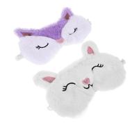 Gogogmee 2pcs Plush Eye Sleep Mask with Purple Fox and White Rabbit Designs Ergonomic Light Blocking Soft Sleeping Mask for Boys Unisex Travel and Nap Comfort