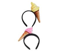 Gogogmee 2PCS Plush Ice Cream Cone Headbands Soft Comfortable Hair Bands for Women Halloween Cosplay Party Birthday Dress-up Accessory Pink Yellow
