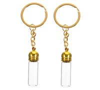Gogogmee 2pcs Portable Transparent Glass Perfume Bottle Keychain Drift Bottle Design Refillable Glass Jars for Essential Oils Travel Containers with Gold Acrylic Cap