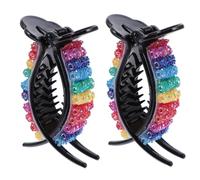 Gogogmee 2Pcs Rainbow Rhinestone Hair Clamps Non-slip Hairpins for Women Casual Hairstyle Retro French Style Decorative Hair Grips with Accent