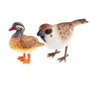 Gogogmee 2pcs Realistic Simulated Bird Figurines Small Plastic Sparrow and Duck Models Garden Decor Tabletop Ornament for Bonsai and Home Display