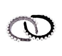 Gogogmee 2pcs Retro Pearl Embellished Hairbands for Women Vintage Cloth Headband with Large Single Row Pearls in Black and Grey Elegant Hair Accessory for Weddings Proms Beach and Parties