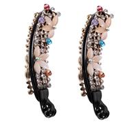 Gogogmee 2pcs Rhinestone Banana Hair Clip for Women Thick Curly Hair Vintage Style Alloy Barrette with Opal Accents Elegant Non-slip for Ponytails