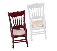 Gogogmee 2pcs Scale Miniature Dollhouse Rocking Chair Realistic Woven Wooden Furniture for Doll House Simulation Fairy Garden Decoration Creative DIY Craft Accessory