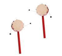 Gogogmee 2pcs Sheepskin Drumhead Shaking Drum Musical Instrument for Wooden Red Handle Early Educational Percussion Enhancing Hand Eye Coordination and Listening Skills