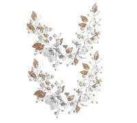 Gogogmee 2pcs White Polymer Clay Flower Bridal Headpiece with Silver Alloy Leaves Wedding Hair Pieces for Brides Handmade Hair Vine Accessories