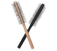 Gogogmee 2pcs Wooden Roller Comb for Curly Hair Styling Nylon Bristle Round Hair Brush for Blow Drying Anti- Hairbrush for Waves and Curls at Home Small Barrel Brushes in Natural and Black