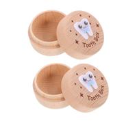 Gogogmee 2pcs Wooden Tooth Keepsake Box Childsafe Round Tooth Storage Organizer Capacity Craftsmanship Modern Simple Design for Boys Nursery